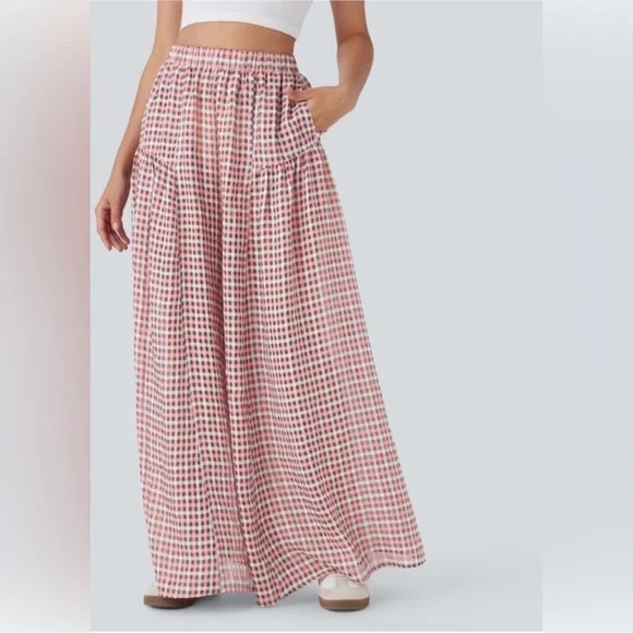 Halara Pink Checkered Wide-Leg Pants Size Medium NWT - Picture 2 of 7